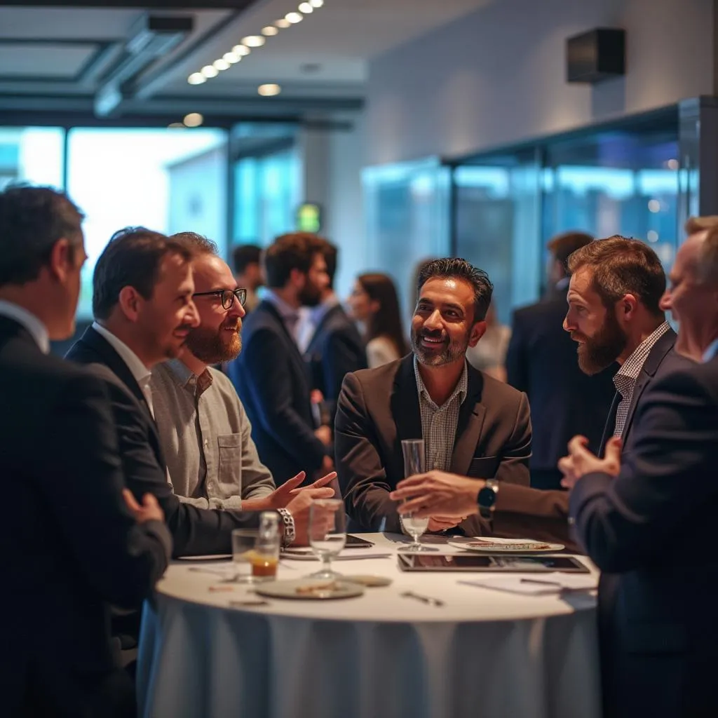 Profesionales en red en un evento de la industria financiera